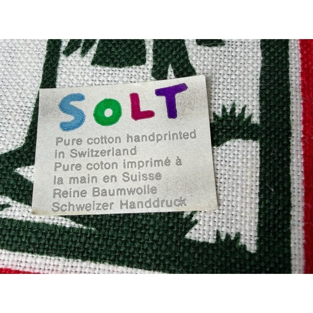 SOLT Vintage Swiss Handprinted Cotton Placemats Set of 2 Alpine Folk Art Heart